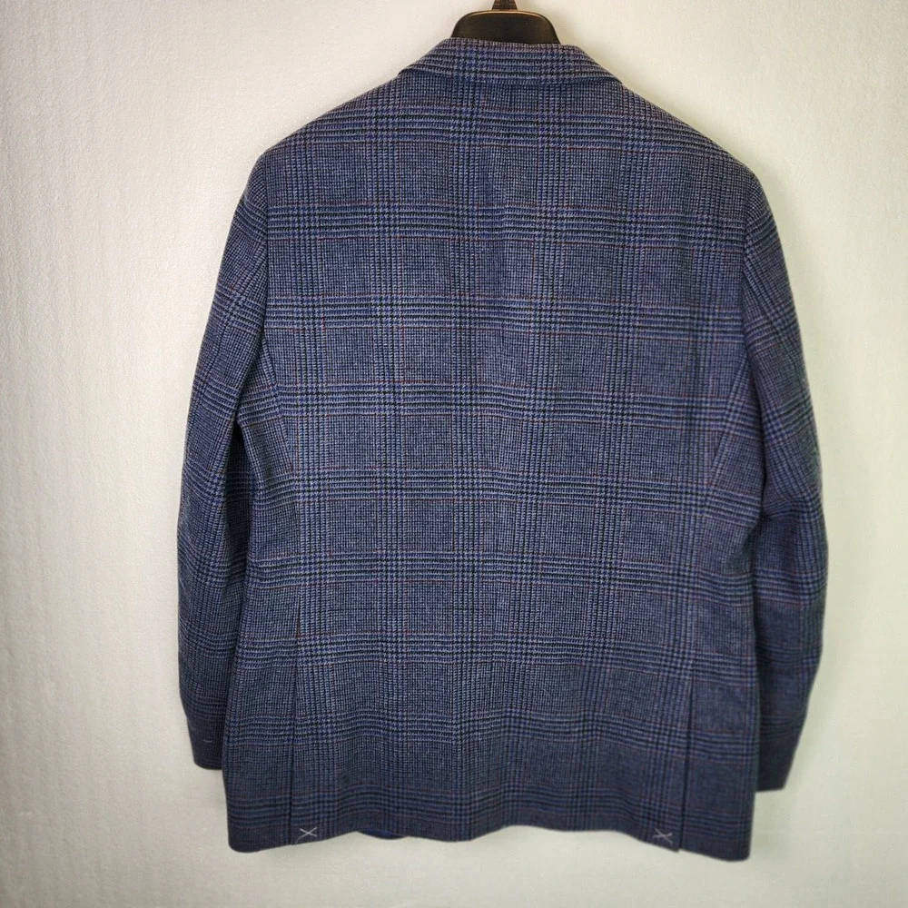 Nautica Mens Blue Glen Plaid Modern Fit Sport‎ Coat Blazer 44R Two Button Logo